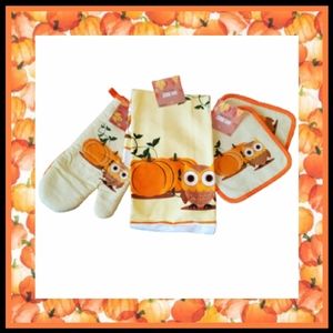 FOUR [4] PIECE SET ☆ FALL ☆  OWL & PUMPKIN ☆ KITCHEN LINENS